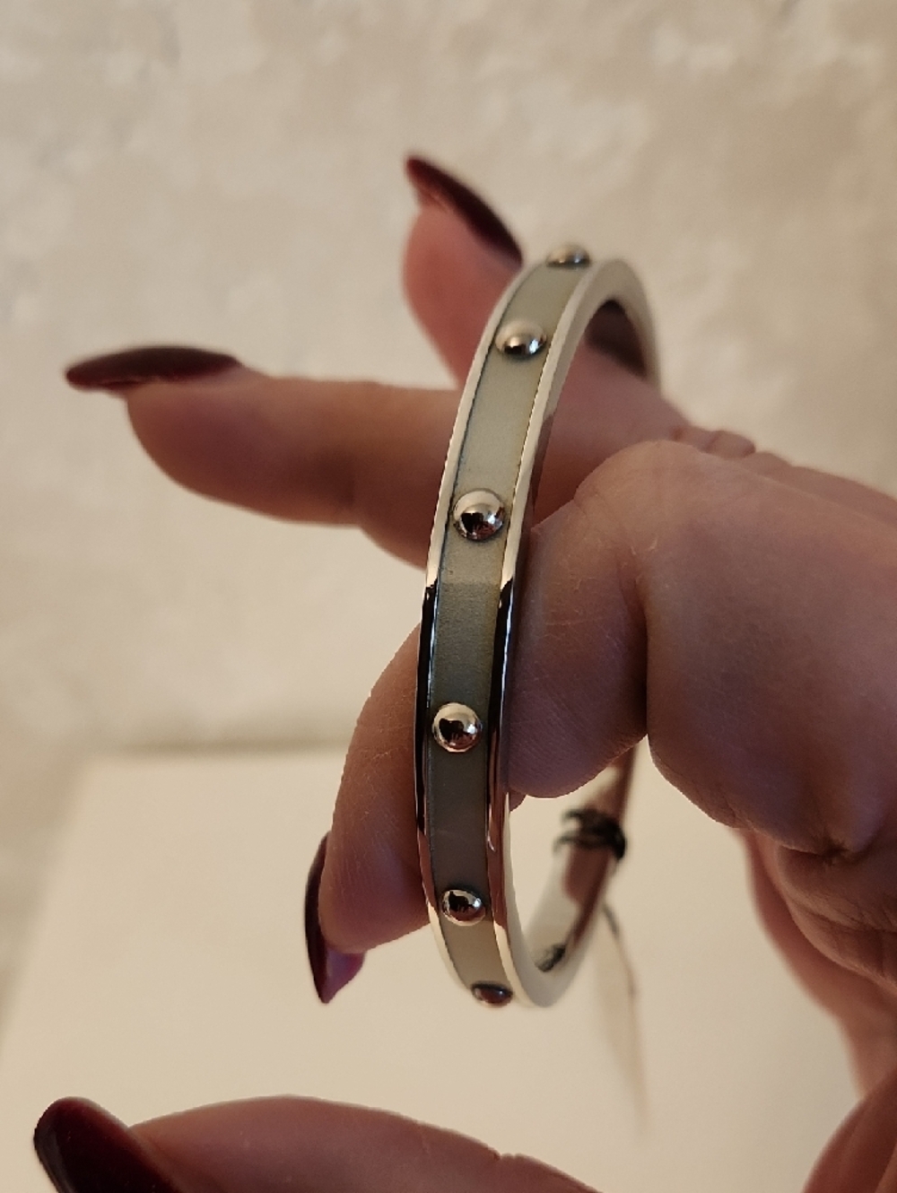 Coach Silver-Tone Studded Enamel Bangle Bracelet - Picture 6 of 6